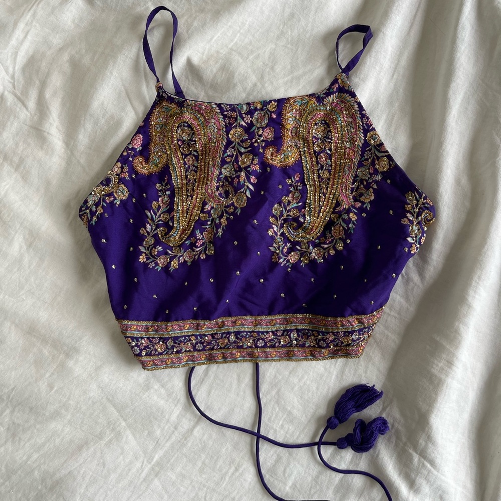 Free People Purple Beaded Crop Top XS